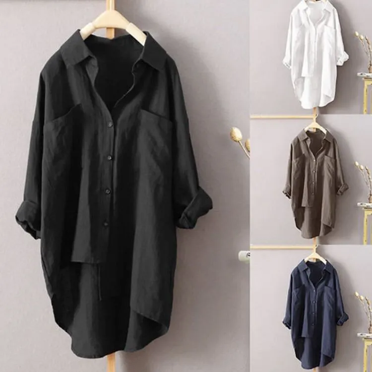 Down Neck Long Sleeve Blouse